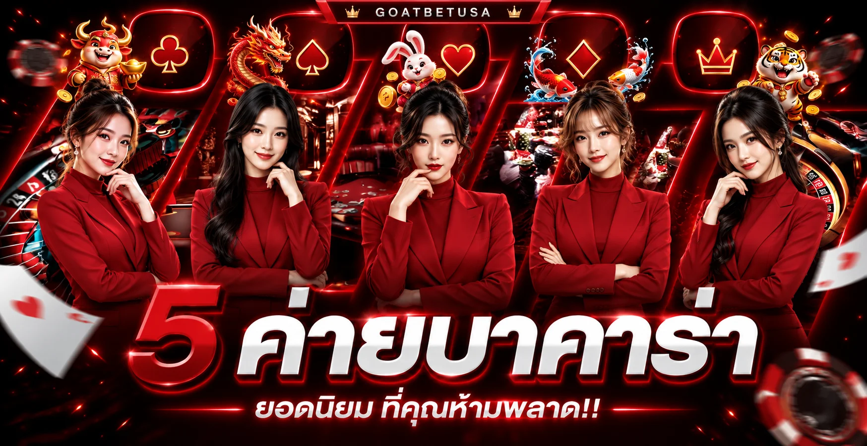 แบนเนอร์หมวดคาสิโน GOATBETUSA พร้อมมาสคอตแฟนตาซี